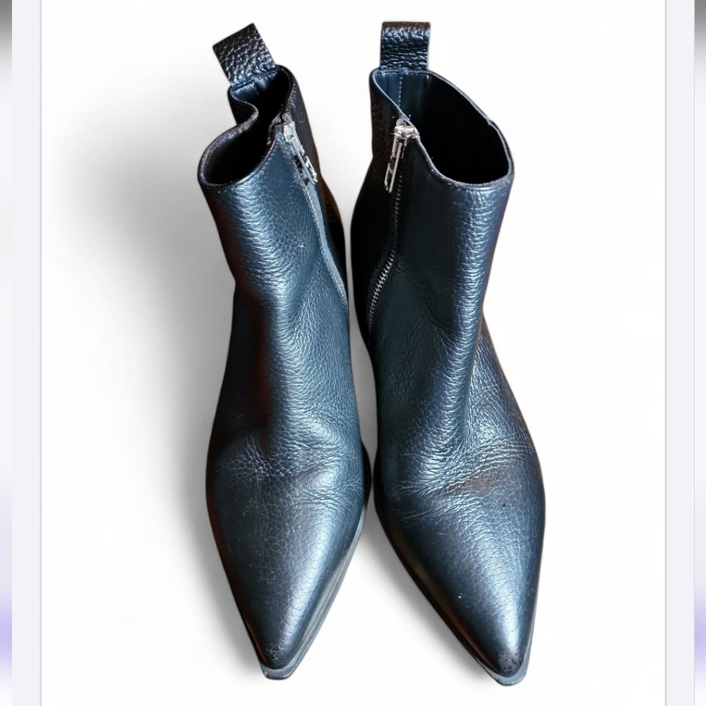 Everlane The Boss black pebbled leather zip up boots pointed toe block heel 5.5 - Picture 7 of 10